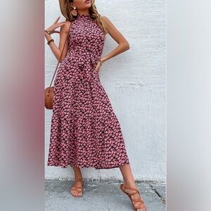 Anna-Kaci Ribbon Back Floral Pink Halter Maxi Dress size XL